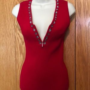 Belldini red rib knit zippered tank size XL